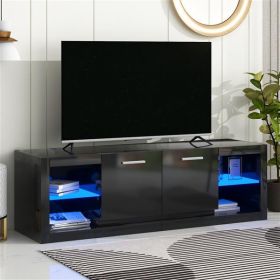 Modern TV Stand with 2 Tempered Glass Shelves, High Gloss Entertainment Center for TVs Up to 70''