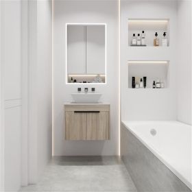 24 " Modern Design Float Bathroom Vanity With Ceramic Basin Set, Wall Mounted White Oak Vanity With Soft Close Door,KD-Packing,KD-Packing