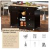 Kitchen cart with Rubber wood desktop rolling mobile kitchen island with storage and 5 draws 53 Inch length (Black)