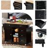 Kitchen cart with Rubber wood desktop rolling mobile kitchen island with storage and 5 draws 53 Inch length (Black)