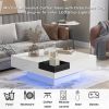 Modern Minimalist Design 31.5*31.5in Square Coffee Table with Detachable Tray and Plug-in 16-color LED Strip Lights Remote Control for Living Room