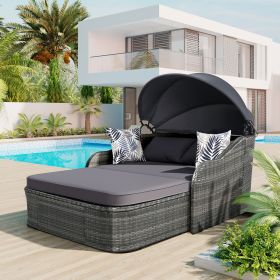 out79.9" Outdoor Sunbed with Adjustable Canopy;  Double lounge;  PE Rattan Daybed (Color: Gray)